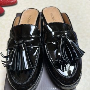 Vionic Black Patent Leather Slides, Size 7.5